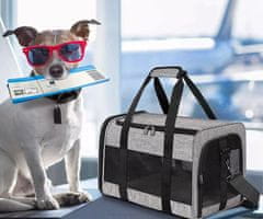 PET Transport putna torba za kućne ljubimce, ležaj, ručka, naramenica, 45x27x25cm, max 7kg, crno-siva
