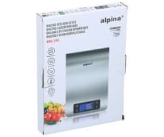 Alpina Digitalna kuhinjska vaga, max 5kg, LCD zaslon, funkcija TARA, automatsko uključivanje / isključivanje, prikaz temperature, timer / mjerač vremena, nehrđajući čelik, srebrna