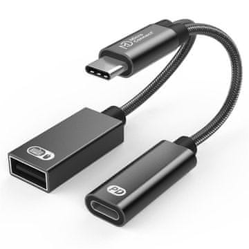 MicroConnect Premium USB-C na USB-C PD i USB-A 2.0 ženski adapter, srebrni 13cm