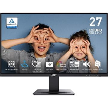 MSI Pro MP273U monitor, 68,5 cm (27), 4K UHD, IPS, 60 Hz, 4 ms, crni