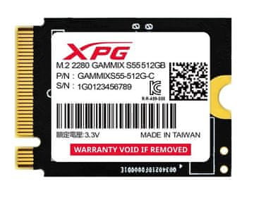 AData disk ssd xpg gammix s55 512gb pcie 4x4 5/3.8mb/s m2230