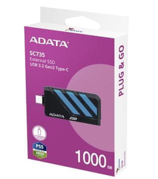 AData disk ssd vanjski sc735 1tb u3.2c 1000/1000mb/s plavi