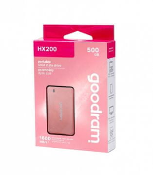 GoodRam disk ssd hx200 500gb usb-c+a 1500/900mb/s ružičasto zlato