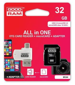 GoodRam Memorijska kartica s adapterom i čitačem kartica goodram all in one m1a4-0320r12 (32gb; class 10; adapter, čitač kartica microsdhc, memorijska kartica)