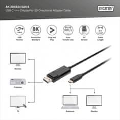 Digitus USB Type C / DisplayPort dvosmjerni adapter kabel 8K 30Hz 2m