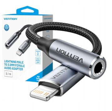 slomart Vention adapter muški lightning na 3.5mm jack, 0.1m, crni