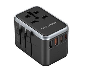 slomart Univerzalni putni adapter s punjačem vention 65w gan 2x usb-a 2x usb-c crni