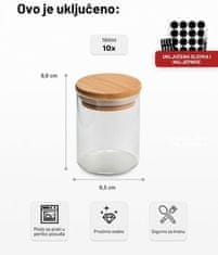 Deco Haus Hermetički spremnici s poklopcem od bambusa – Set od 10 komada – Kutije za čaj, začine, kekse, spremnici, staklenke – 16 naljepnica & kreda – Ø 6,5 cm, visina 8,5 cm, 150 ml