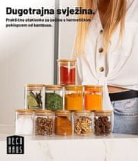 Deco Haus Hermetički spremnici s poklopcem od bambusa – Set od 10 komada – Kutije za čaj, začine, kekse, spremnici, staklenke – 16 naljepnica & kreda – Ø 6,5 cm, visina 8,5 cm, 150 ml