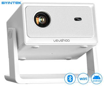 Byintek Prijenosni projektor VEVSHAO A16, LED, Bluetooth, 4K UHD, USB, HDMI, AUX, bijeli