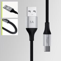 Allity AUC-01 kabel, USB-A na USB-C, 60W, 3A, 1m, univerzalni, najlon, +Velcro trak, črn