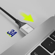 Allity AUC-01 kabel, USB-A na USB-C, 60W, 3A, 1m, univerzalni, najlon, +Velcro trak, črn