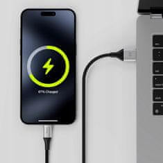 Allity AUC-01 kabel, USB-A na USB-C, 60W, 3A, 1m, univerzalni, najlon, +Velcro trak, črn