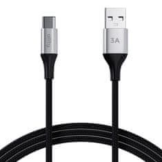 Allity AUC-01 kabel, USB-A na USB-C, 60W, 3A, 1m, univerzalni, najlon, +Velcro trak, črn