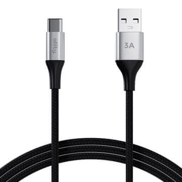 Allity AUC-01 kabel, USB-A na USB-C, 60W, 3A, 1m, univerzalni, najlon, +Velcro trak, črn
