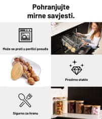Deco Haus Komplet 8 staklenki za višekratnu upotrebu s poklopcem od bambusa – hermetičke, prikladne za perilicu posuđa i mikrovalnu pećnicu – za kekse, tjesteninu, suhu hranu, žitarice, kavu