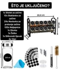 Deco Haus Dvoslojni metalni stalak za začine s posudicama za začine – kuhinjski organizator, stalak za začine s 12 posudica za začine, 48 etiketa, kist, lijevak – postavite na radnu površinu ili objesite na zid