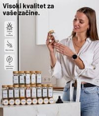 Deco Haus Komplet 12 staklenki za začine s poklopcima od bambusa – naljepnice, lijevak, četkica – odgovara stalcima za začine s 4 police – staklenke za pohranu i doziranje 120 ml, 10,5 x 4,3 cm