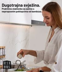 Deco Haus Komplet 12 staklenki za začine s poklopcima od bambusa – naljepnice, lijevak, četkica – odgovara stalcima za začine s 4 police – staklenke za pohranu i doziranje 120 ml, 10,5 x 4,3 cm