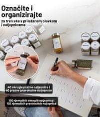 Deco Haus Komplet 24 staklenki za začine s poklopcima od nehrđajućeg čelika – naljepnice, lijevak, četkica, marker – odgovara stalcima za začine s 4 police – staklenke za pohranu i doziranje 120 ml