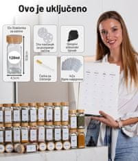 Deco Haus Komplet 12 staklenki za začine s poklopcima od bambusa – naljepnice, lijevak, četkica – odgovara stalcima za začine s 4 police – staklenke za pohranu i doziranje 120 ml, 10,5 x 4,3 cm