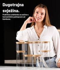 Deco Haus Komplet 8 staklenki za višekratnu upotrebu s poklopcem od bambusa – hermetičke, prikladne za perilicu posuđa i mikrovalnu pećnicu – za kekse, tjesteninu, suhu hranu, žitarice, kavu