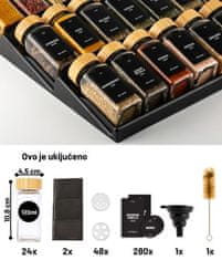 Deco Haus Crni organizator za ladicu s posudicama za začine – 3-razinski organizator za ladicu – kuhinjski organizator, organizator za ladicu s 24 posudice za začine, 280 etiketa za začine, četkicom i lijevkom