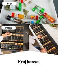 Deco Haus Crni organizator za ladicu s posudicama za začine – 3-razinski organizator za ladicu – kuhinjski organizator, organizator za ladicu s 24 posudice za začine, 280 etiketa za začine, četkicom i lijevkom