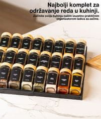 Deco Haus Crni organizator za ladicu s posudicama za začine – 3-razinski organizator za ladicu – kuhinjski organizator, organizator za ladicu s 24 posudice za začine, 280 etiketa za začine, četkicom i lijevkom