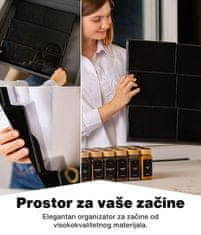 Deco Haus Crni organizator za ladicu s posudicama za začine – 3-razinski organizator za ladicu – kuhinjski organizator, organizator za ladicu s 24 posudice za začine, 280 etiketa za začine, četkicom i lijevkom