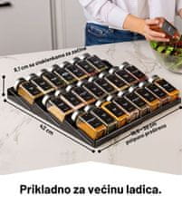 Deco Haus Crni organizator ladica sa staklenkama za začine – 3-stupanjski organizator ladica – kuhinjski organizator, organizator ladica sa 24 staklenke za začine, 280 naljepnica za začine, četkica i lijevak