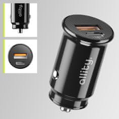 Allity ACC-100 auto punjač, 30W, 12/24V, 1x USB-C, 1x USB-A, PD, QC, univerzalni, crni