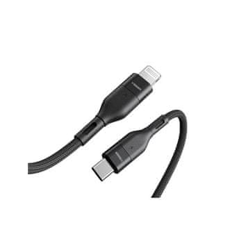 VEGER CL01 pleteni kabel USB-C na Lightning, 1,2m, crn