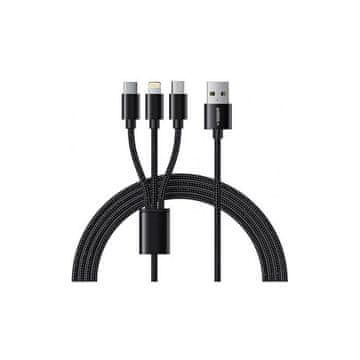 VEGER V303 pleteni kabel 3v1 USB-A na USB-C/Lightning/MicroUSB, 1,5m, crn