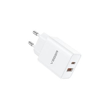 VEGER VLS302U 2-portni punjač, USB-A/USB-C, QC3.0/PD3.0, bijel