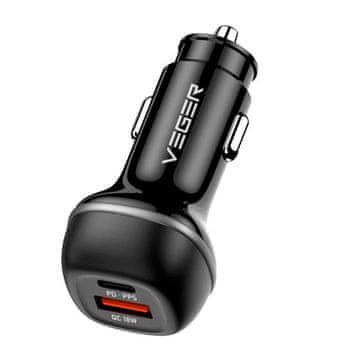 VEGER Avtopunjač CC62 USB+USB-C PD, QC3.0 51W