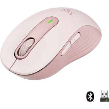 Logitech Bežični miš M650, optički, 5 tipki, Bluetooth 2,4 GHz, USB prijamnik, roza.