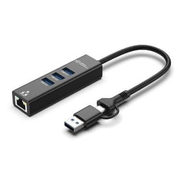 MicroConnect Premium USB 3.2 Gen 1 hub s 4 portova, Ethernetom i USB-C i USB-A priključcima