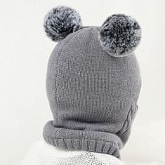 Netscroll Dječja zimska kapa s 2 pompona, dvoslojna, štiti uši i vrat, pamučna pletenina, siva, WinterHat