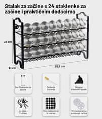 Deco Haus Stalak za začine sa staklenkama – 3-razinska metalna polica – kuhinjski organizator, stalak za začine s 24 staklenke, 48 etiketa, kist, lijevak, kukice – može se koristiti postavljeno ili obješeno