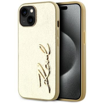 slomart Etui Karl Lagerfeld Wrinkled Metal Signature za iPhone 15 - zlato