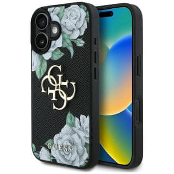 slomart Etui Guess Grained Roses Big 4G logo za iPhone 16 - crno