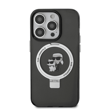 Karl Lagerfeld Originalna MagSafe maskica za iPhone 16 Pro Max - S stojalom - Karls full body - prozirna crna - KLHMP16XHMRSKCK