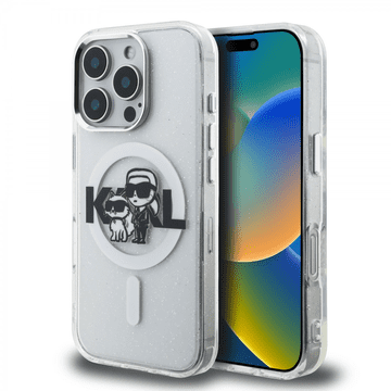 Karl Lagerfeld Originalna MagSafe maskica za iPhone 16 Pro Max - Karl i Choupette - prozirna s šljokicama - KLHMP16XHGKCGKBT