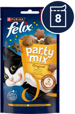 Felix Party Mix poslastice za mačke s okusom piletine, jetrica i puretine, 8x60g