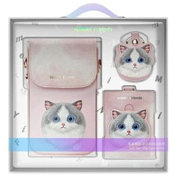 slomart Komplet Nimmy Big Eyed Pet 2.0 Cat 3u1 torbica za telefon + novčanik + etui za lokator - roza
