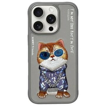 slomart Etui Nimmy Glasses Cool Cat za iPhone 16 Pro - sivi