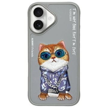 slomart Etui Nimmy Glasses Cool Cat za iPhone 16 - siva
