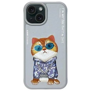 slomart Etui Nimmy Glasses Cool Cat za iPhone 15 - sivi