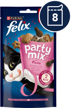 Felix Party Mix poslastice za mačke s okusom piletine, puretine i sira, 8x60g